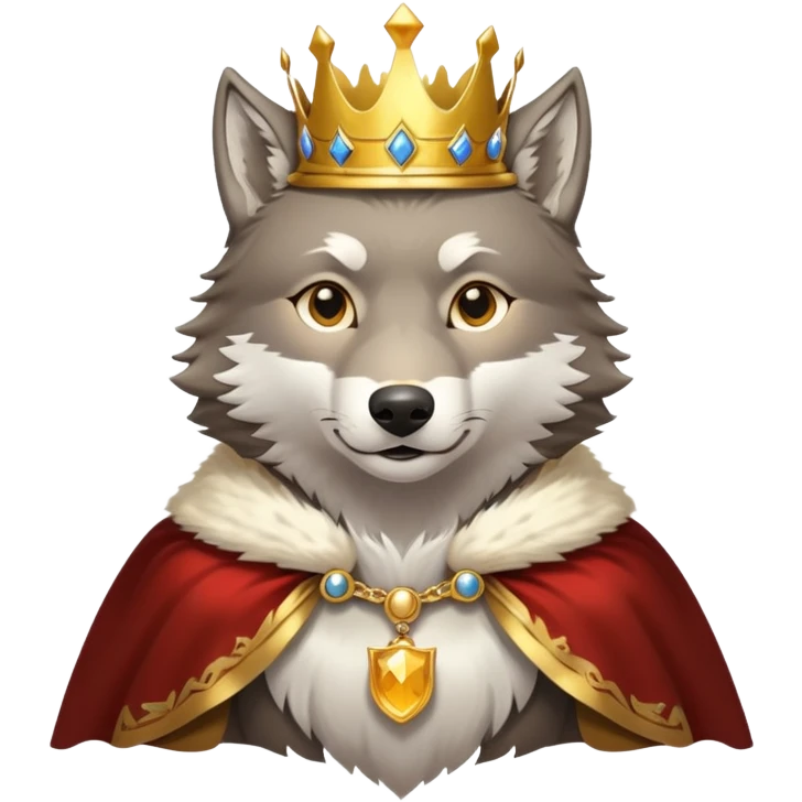 A majestic wolf wearing a golden crown and royal cape emoji