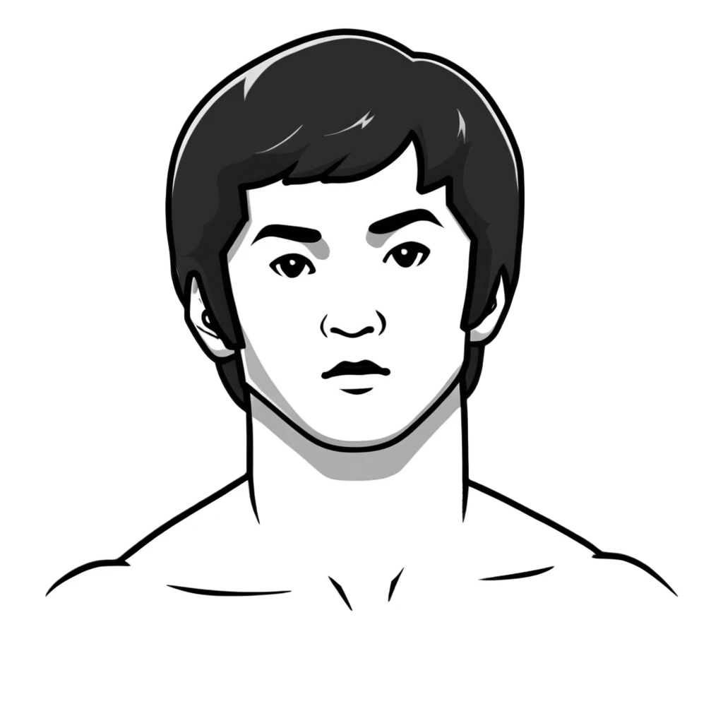 Bruce Lee with realistic facial structure and accurate head shape, chest up portrait emoji
