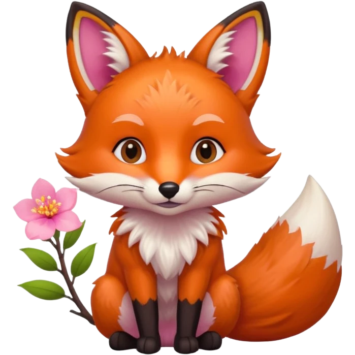 Fox holding a blossom and wearing a blossom emoji