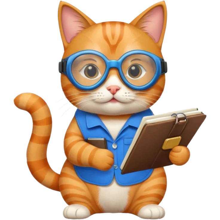 funny cat with planner with blue goggles emoji