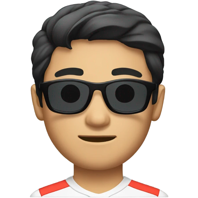 formula one driver, asian, black hair, black eyes, male, round face, black sunglasses emoji
