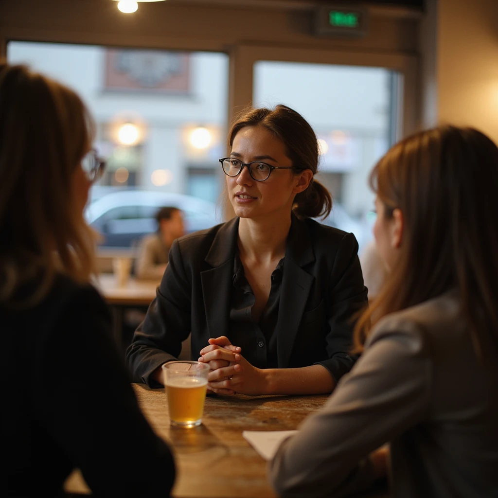 a person talking to a group in a cafe emoji