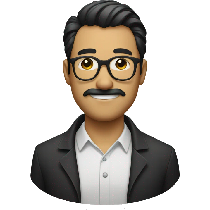 a man with a ponytail, round glasses and thin moustache emoji