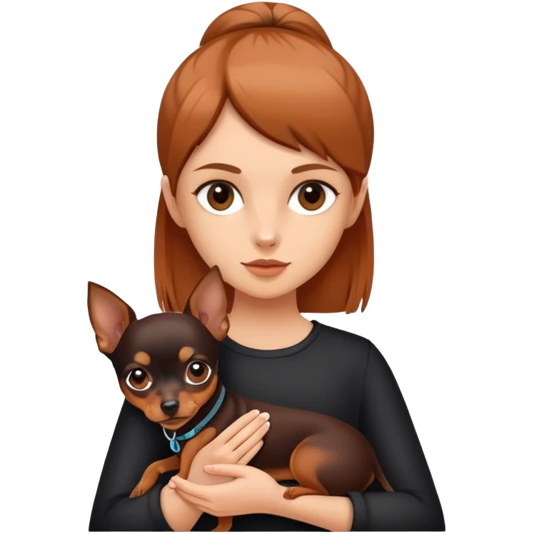 A girl holding a miniature pinscher emoji