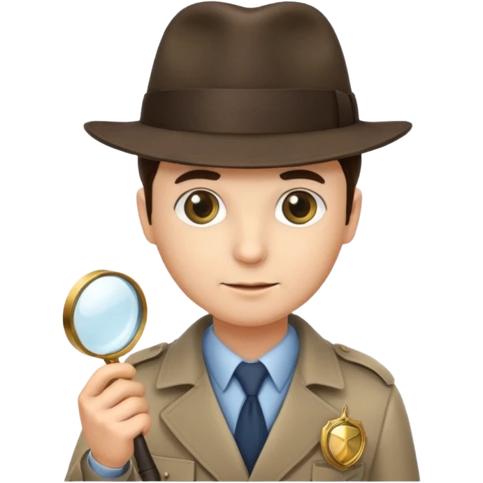 a detective with a hat, a magnifying glass and a badge emoji