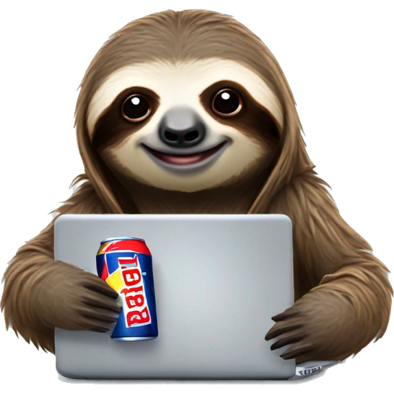 sloth with RedBull can and laptop emoji