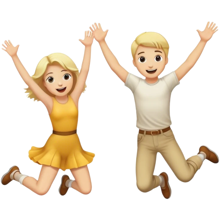 Blond girl and blond boy jumping for joy emoji