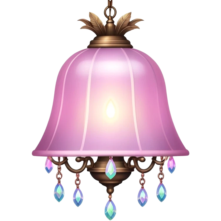 PInk iridescent Bell with chained hanging crystals LAMP with feathers CHANDELIER emoji