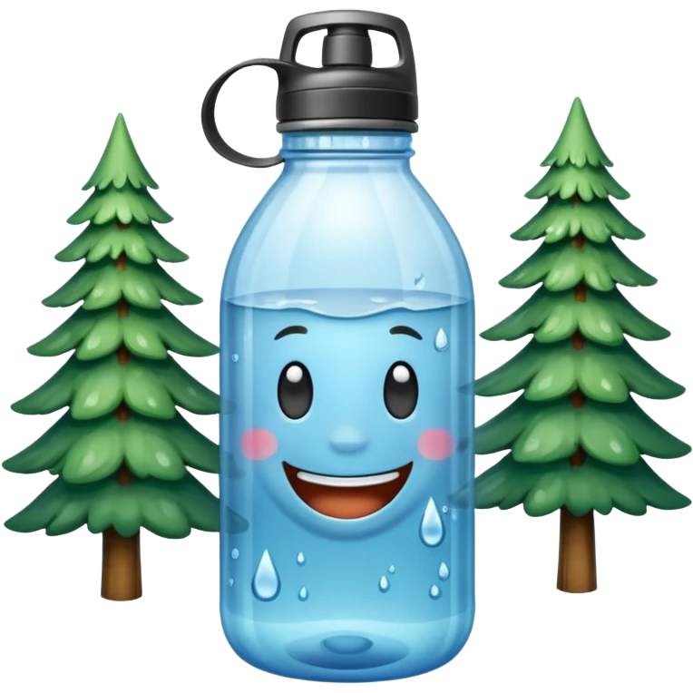 make a water bottle smile in a forests  emoji