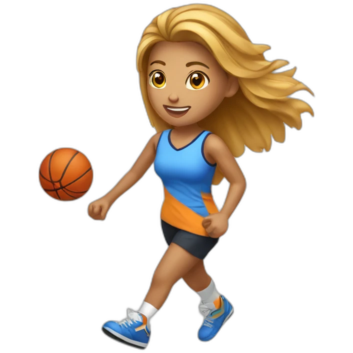 female playing football with small basket ball emoji