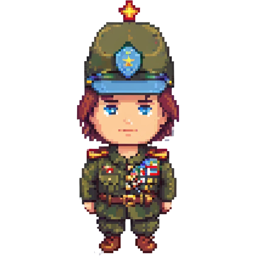 8-bit pixel art of a Turkish general resembling Kenan Evren, military hat, medals, retro video game style emoji
