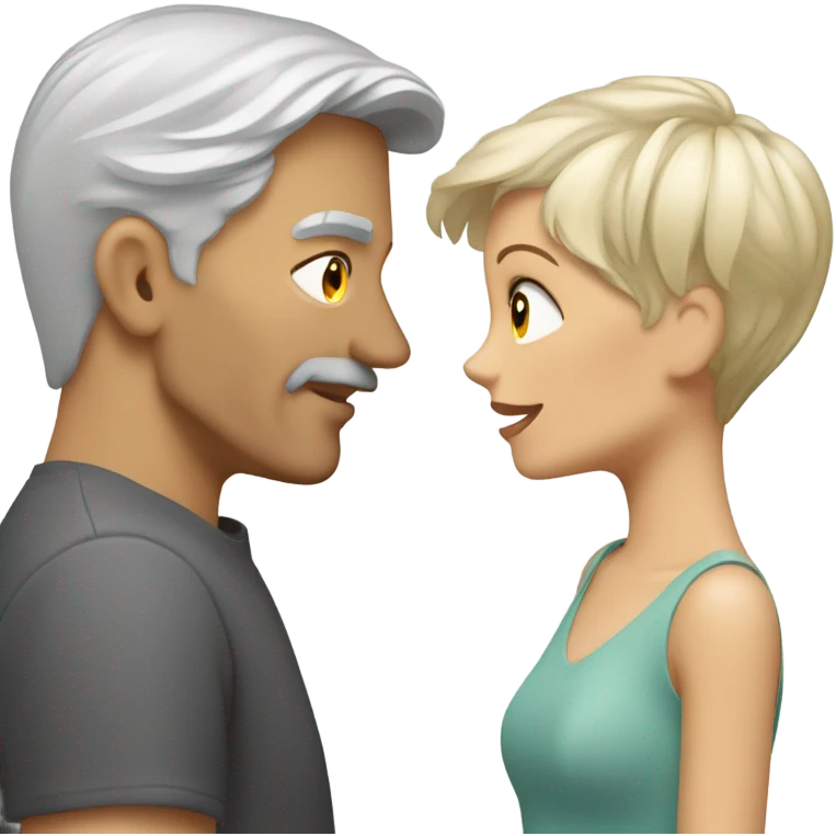 Handsome greying man with long hair kissing blond athletic woman with pixie cut emoji