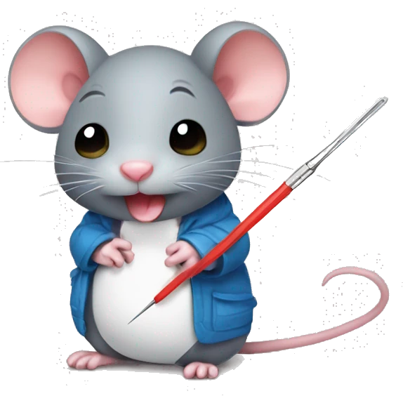 kawaii rat with a sewing needle in his hand emoji