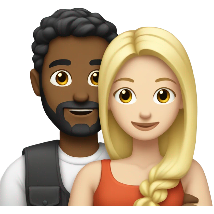 Caucasian man, short black hair, long beard, hugging a white woman, blonde hair  emoji