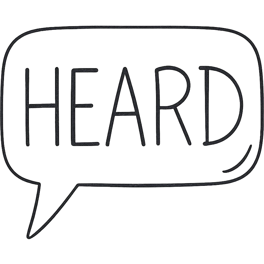 'HEARD' text in a hand-drawn black outline style emoji emoji