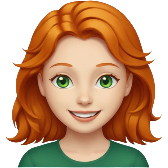 Gorgeous Ginger girl with green eyes head thrown back joyous smile emoji