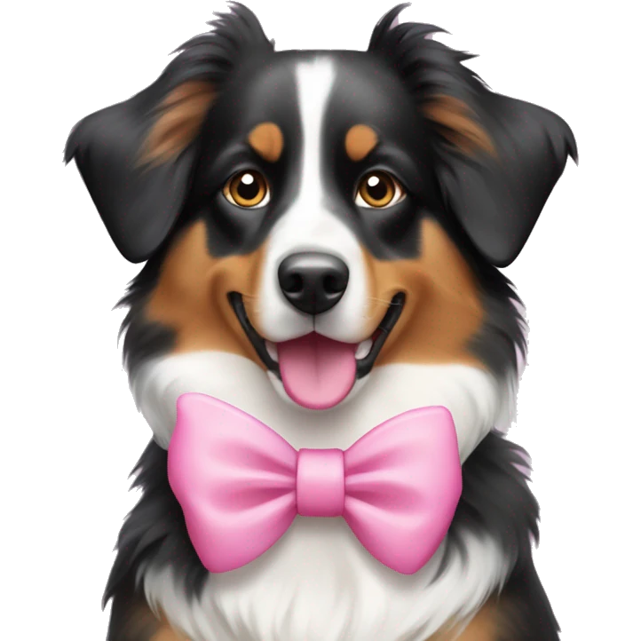 Australian Shepard dog with pink bow collar  emoji