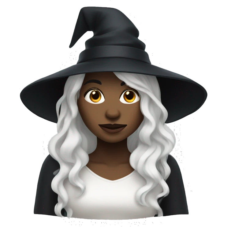 witch with wavy black hair, white skin and hat emoji