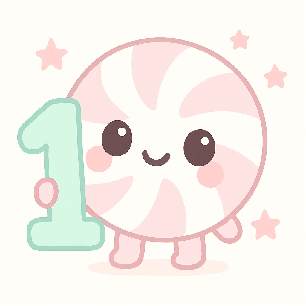 cute peppermint character holding a number one, kawaii style emoji