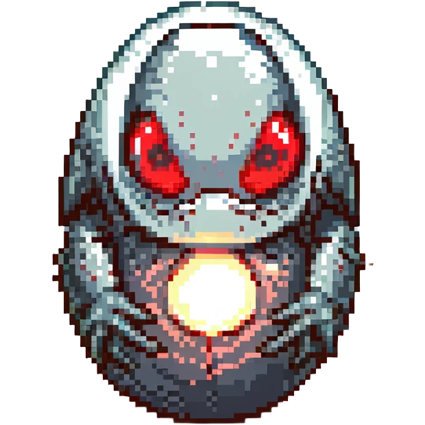 a strange large transparent alien egg, floating inside with a visible creature inside, embryo, embryonic, fetal shape, primordial, 3 glowing red eyes, illuminated from above, shining glass egg emoji