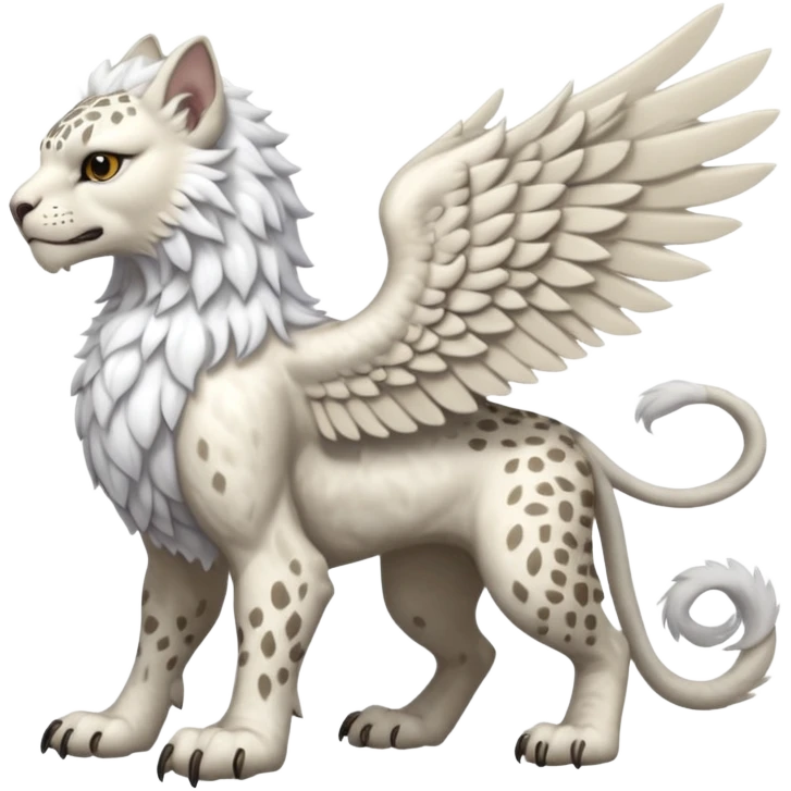 Albino white-furred Gryphon-griffin-snow-leopard-chimera-hybrid, full body emoji