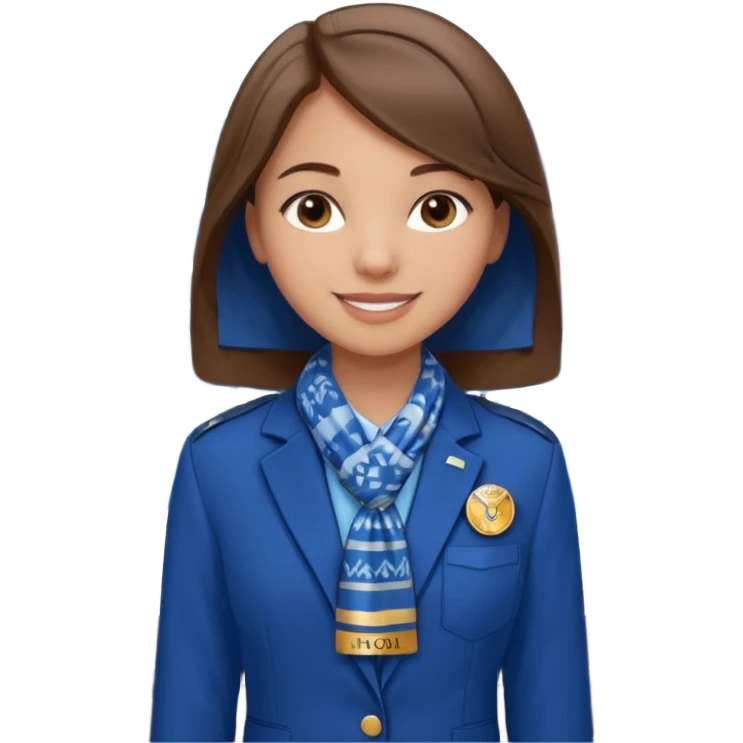 Young girl, straight hair, wearing uniform jacket with hotel name badge, tasteful scarf, stand behind the desk

 emoji