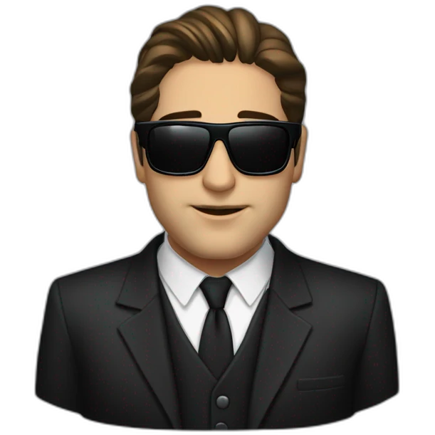 Chris Moltisanti from sopranos eith sunglasses and a neck brace and black suit and shirt emoji