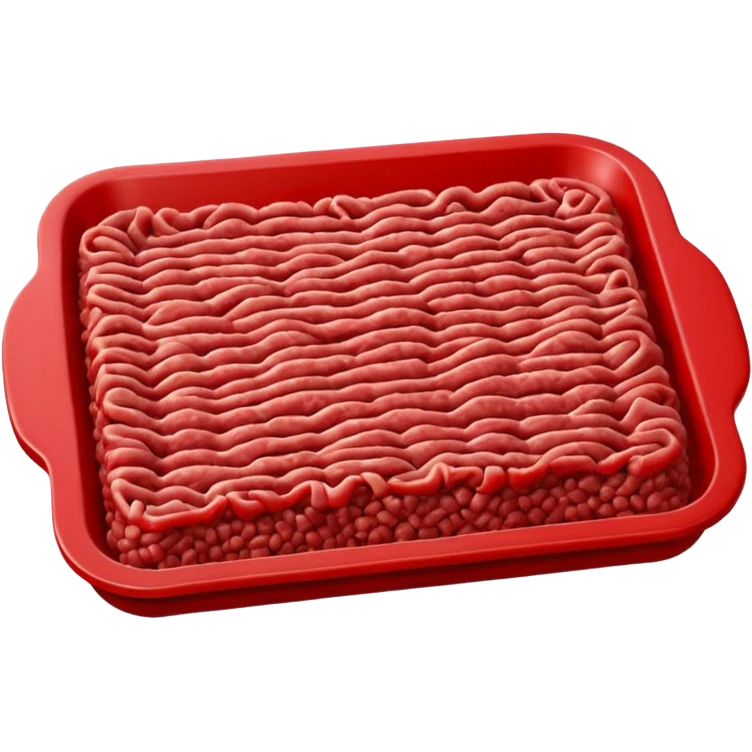 A 3D cartoon tray of raw minced meat with a textured surface, red color, simple background, Memoji-style realism. emoji
