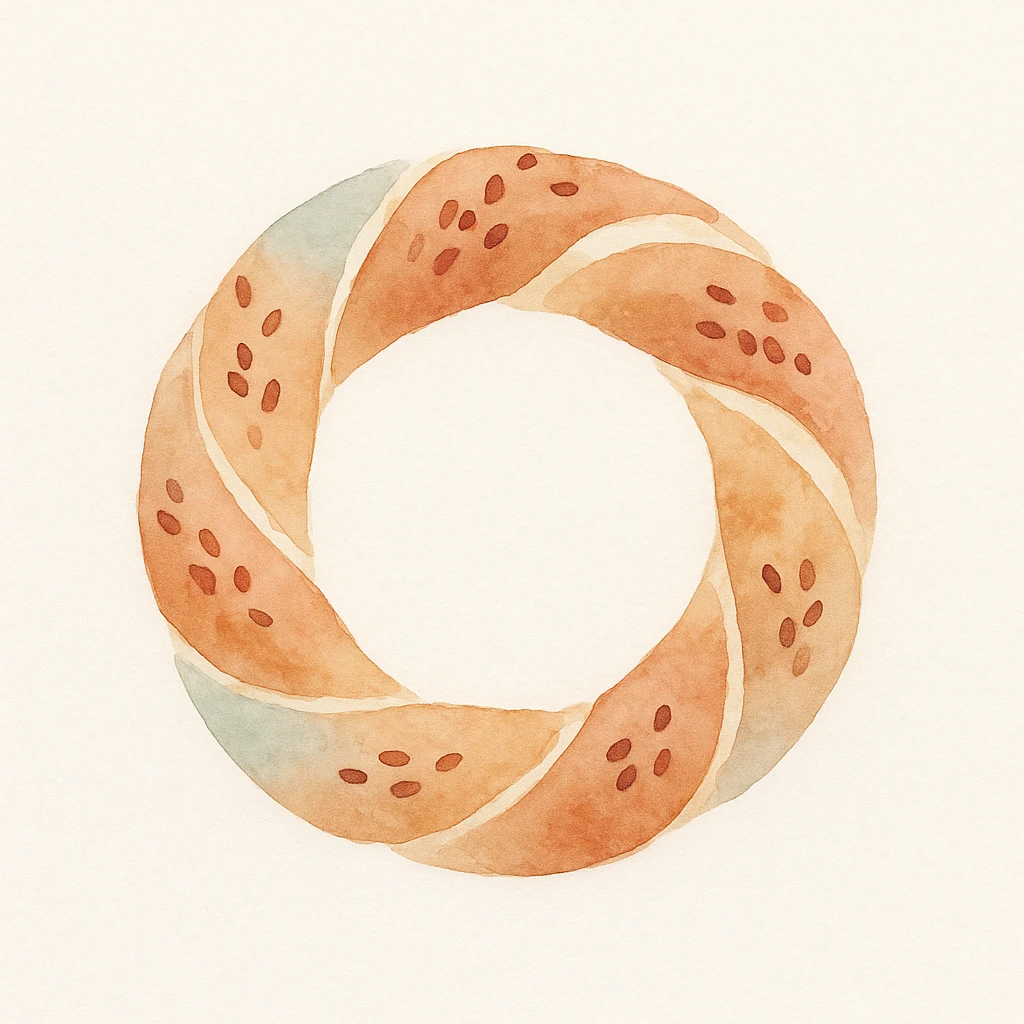 a simit, the Turkish sesame bread ring, watercolor art style emoji