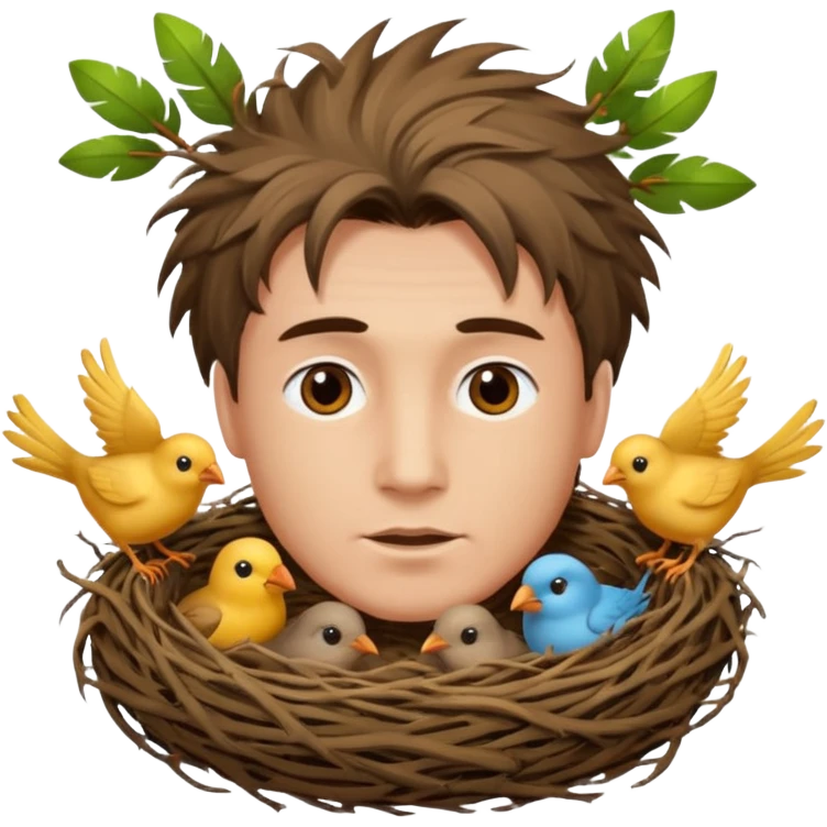 Man who has a Birds Nest for hair emoji