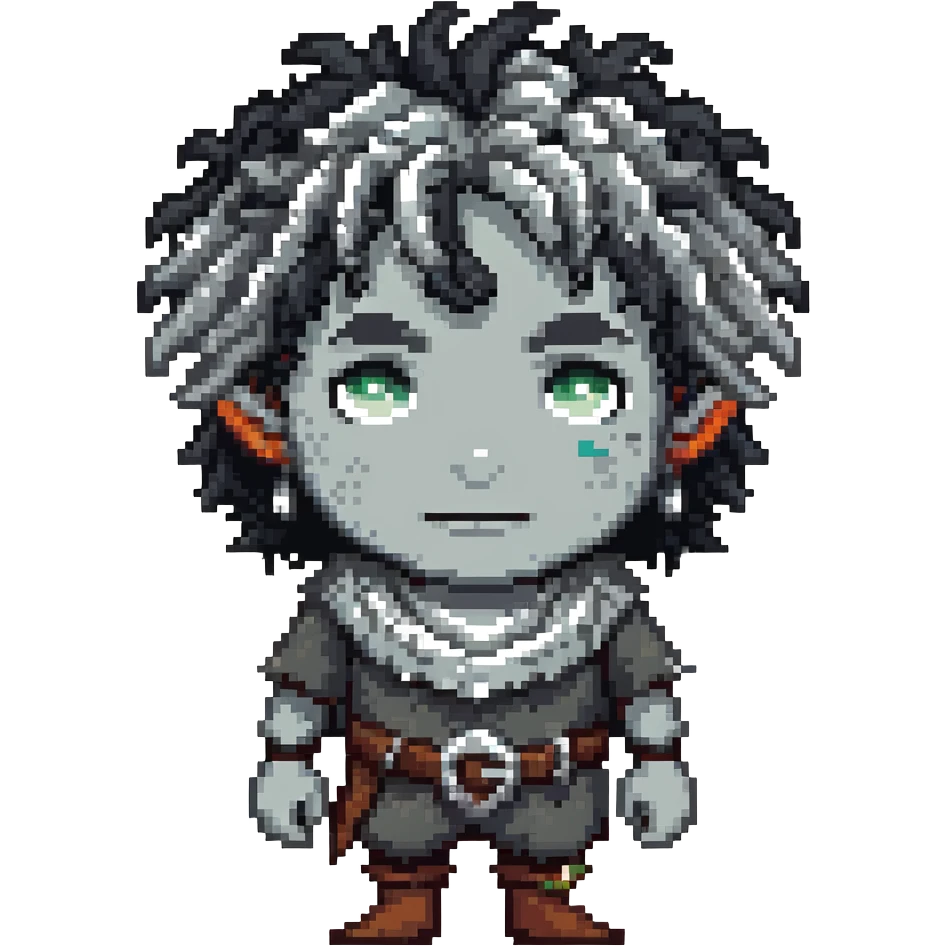 DnD firbolg with grey skin and black curly hair emoji