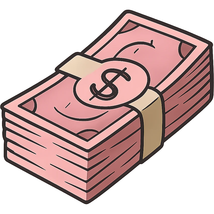 flat toon style pink bundle of cash emoji