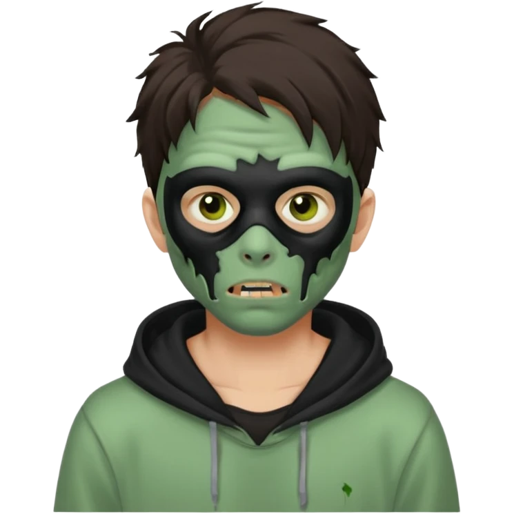 A zombie wearing black hoodie with messy hair and black face mask  emoji