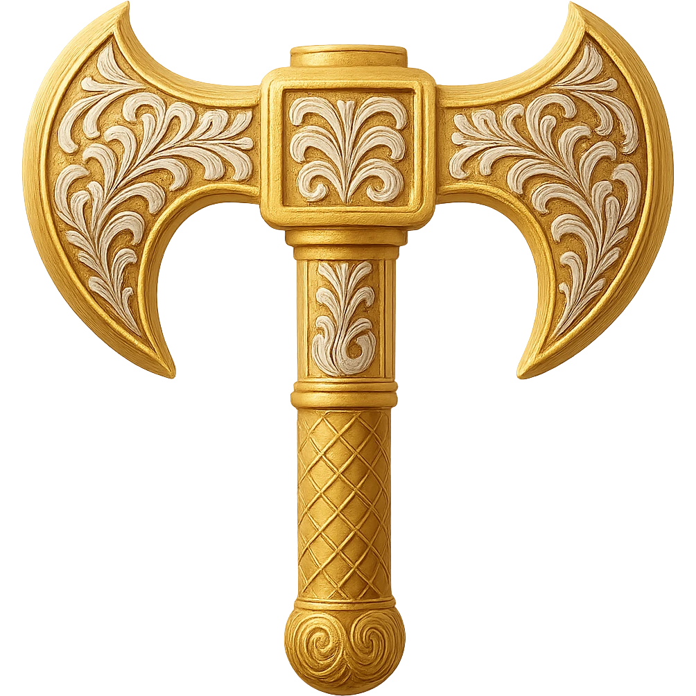 Recolor this weapon to a plated gold color with ornate engravings inlaid with silver. The gold should be rich and metallic, and the engravings should have a bright, reflective silver finish. Transparent background. emoji