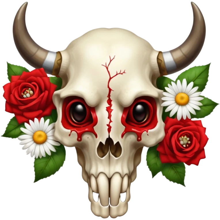 Bull skull with flowers coming out of its eye sockets  emoji