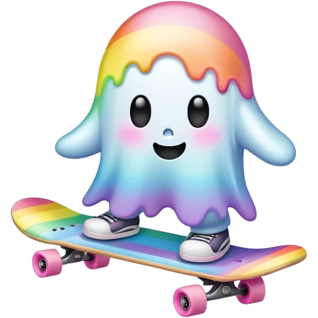  pastel rainbow kawaii ghost skateboarding  emoji