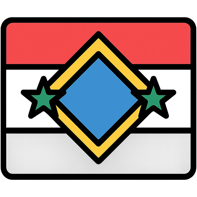 abstract flag design for Syria, using geometric patterns and vibrant colors, flat icon style emoji