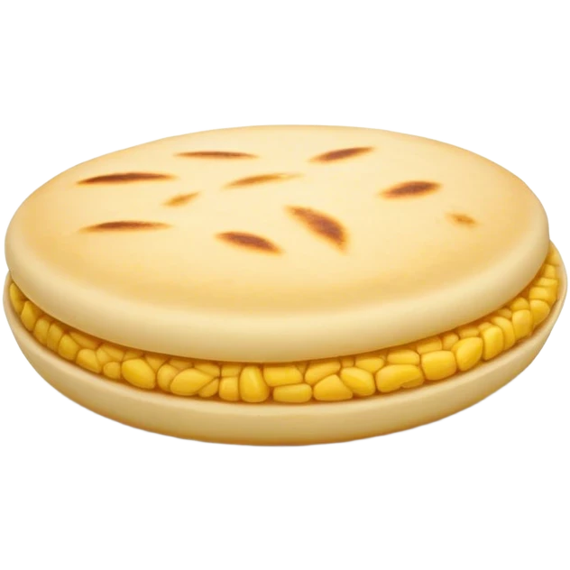Cinematic Realistic image of a simple, single Colombian arepa, rendered with soft, golden cornmeal textures and delicate, crispy edges, set on a neutral background with gentle, natural lighting that highlights its traditional, comforting simplicity. emoji