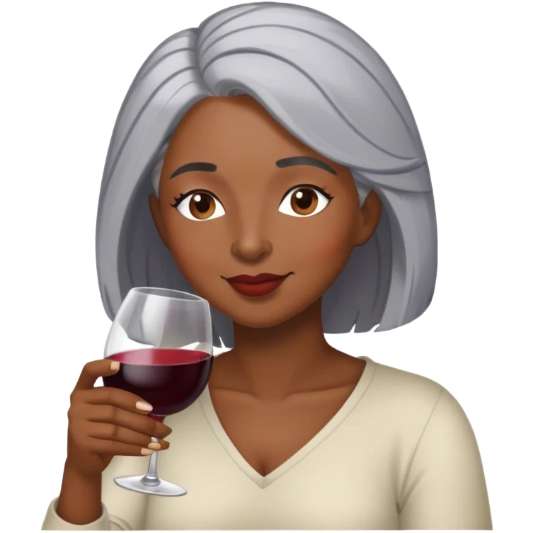 Relaxing black woman with gray hair drinking wine emoji