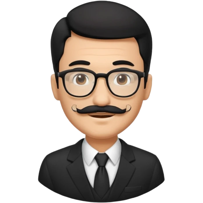 black hair dad in black suit and glasses with mustache emoji