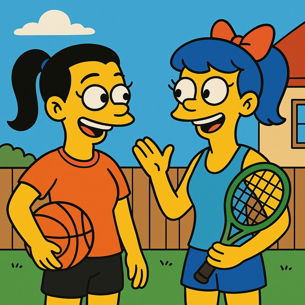  2 sports women standing and talking and smiling at each other emoji