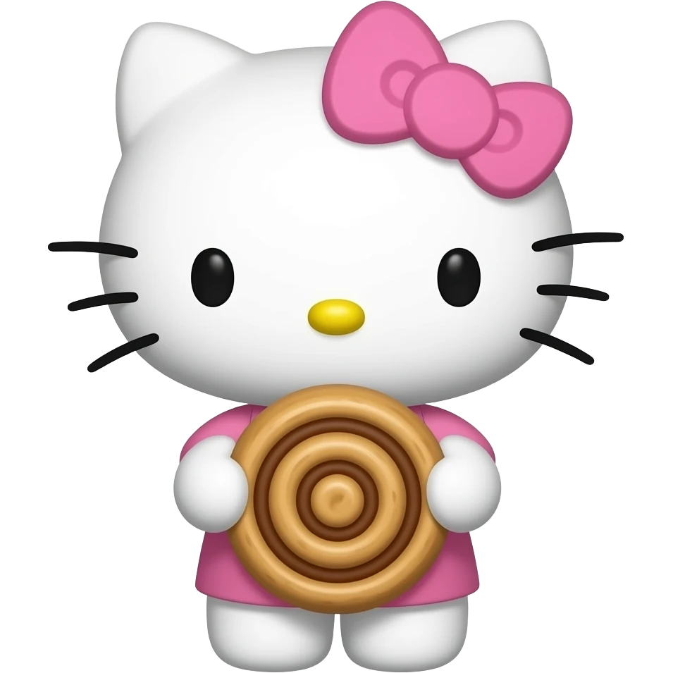 Light Pink Hello kitty with a cinnamon roll emoji