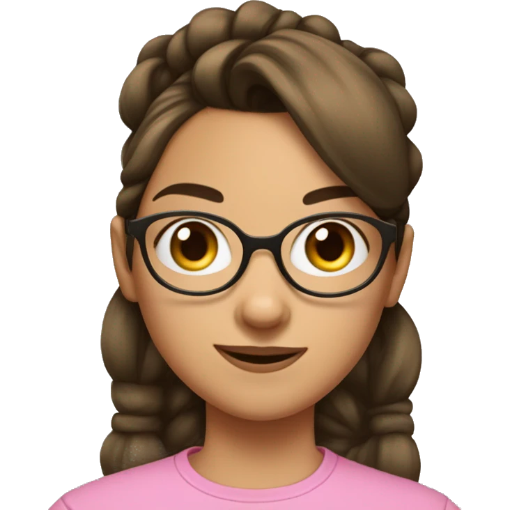 girl with oversized glasses and brown hair with straight across bangs and a pony tail in a scrunchie  emoji