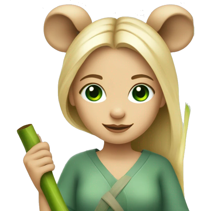 Girl with blonde hair and green eyes and koala ears holding bamboo stick  emoji