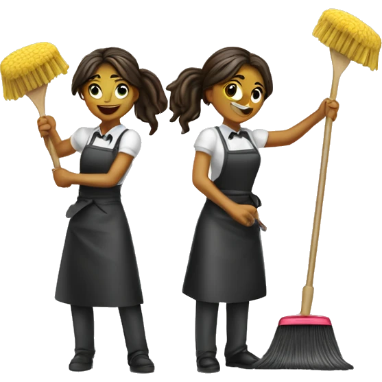 Two waiters girls are mopping the floor emoji