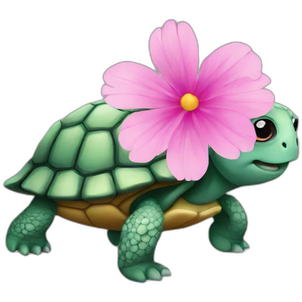 turtle with pink flower emoji