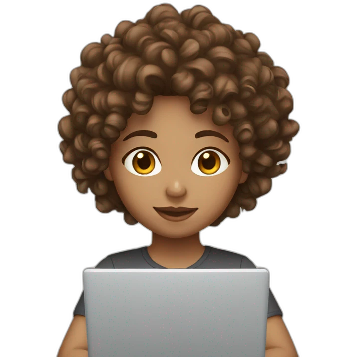 brown curly hair white skin working on laptop emoji