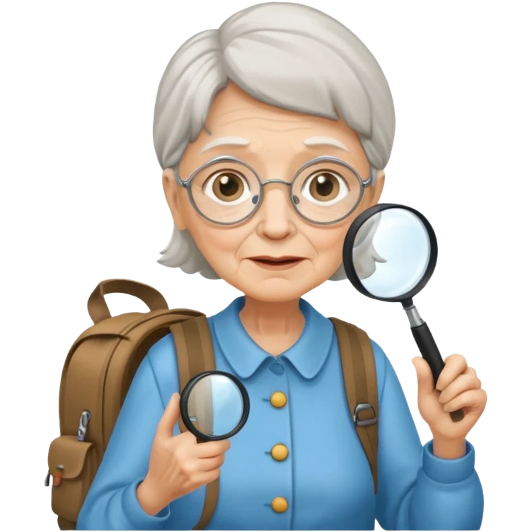 Explorer old woman backpack and magnifying glass emoji