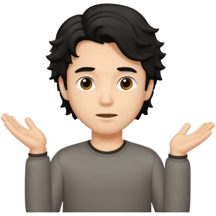 a guy shrugging his shoulders with a black little bit wavy hair emoji