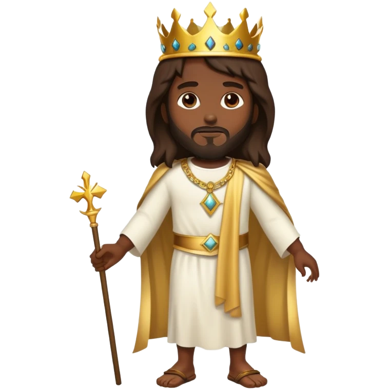 Dark skin Jesus walking with Gold Crown emoji